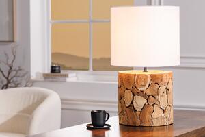 Estila Dizajnová masívna stolná lampa Egura s drevenou hnedou podstavou a okrúhlym bielym tienidlom 45 cm