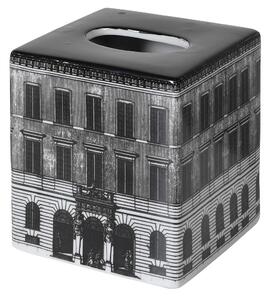 Estila Dizajnový vintage box na vreckovky New York s motívom tehlovej budovy v čiernej a bielej farbe z porcelánu 15 cm