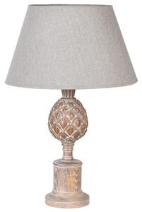 Estila Vintage stolná lampa Pemi so sivým kuželovým tienidlom a drevenou vyrezávanou nohou vo vidieckom nádychu 60 cm
