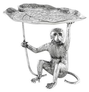 Estila Štýlový art deco strieborný príručný stolík Monkey z kovu so zvieracími motívmi v podobe listu a opice 55 cm