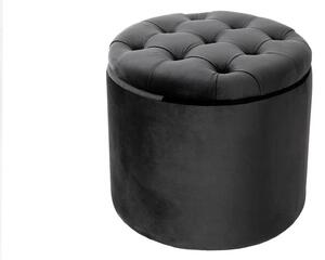 Estila Dizajnová tmavá sivá taburetka Modern Barock okrúhleho tvaru v glamour štýle so zamatovým poťahom s úložným priestorom 50cm