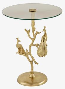 Estila Štýlový art deco kovový príručný stolík Tierra Glam s okrúhlou sklenenou doskou a nohou v podobe zlatých pávov 60 cm