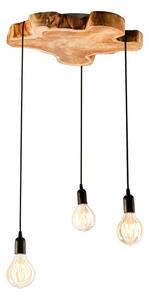 Estila Dizajnový industriálny luster Hypnotic s prvkom z hnedého masívneho dreva longan a tromi visiacimi žiarovkami 80 cm