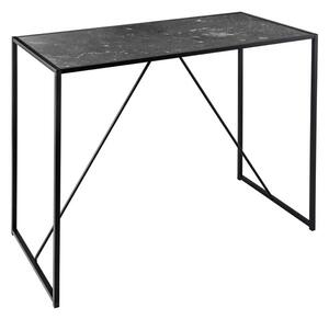 Estila Moderný industriálny čierny barový stôl Industria Marble s kovovu podstavou a vrchnou doskou s mramorovým dizajnom 105 cm