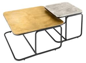 Estila Štýlový set štvorcový industriálny konferenčných stolíkov Abim v striebornej a zlatej farbe s vintage nádychom 60 cm
