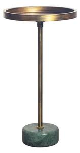 Estila Dizajnový art deco okrúhly kovový príručný stolík Akina v zlatej farbe s mramorovou zelenou podstavou 56 cm