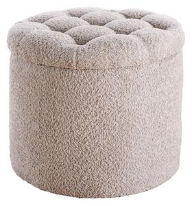 Estila Moderná okrúhla baroková bouclé taburetka Modern barock v šampanskej béžovej farbe s úložným priestorom 50 cm