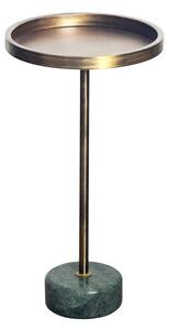 Estila Dizajnový art deco okrúhly kovový príručný stolík Akina v zlatej farbe s mramorovou zelenou podstavou 56 cm