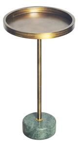 Estila Dizajnový art deco okrúhly kovový príručný stolík Akina v zlatej farbe s mramorovou zelenou podstavou 56 cm