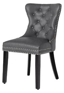 Estila Chesterfield jedálenská stolička Torino s koženým čalúnením v sivej farbe so striebornými nitmi a čiernymi nožičkami 93 cm