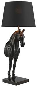 Estila Moderná stolná lampa Equina s čiernym tienidlom so zlatým vnútrom a čiernou akrylovou sochou koňa na mramorovej podstave 75 cm
