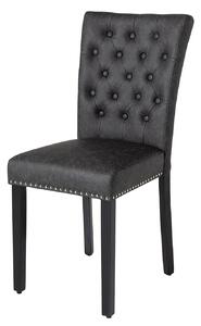 Estila Chesterfield jedálenská čalúnená stolička Silloth s čiernym koženým poťahom so striebornými nitmi s vysokým operadlom 95 cm