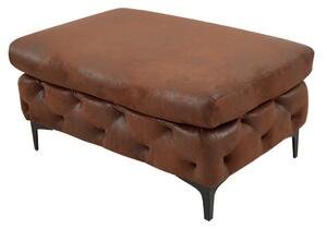 Estila Chesterfield obdĺžniková hnedá kožená čalúnená prešívaná taburetka Modern Barock s čiernymi kovovými matnými nožičkami 90 cm