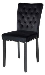 Estila Chesterfield jedálenská čalúnená stolička Silloth s čiernym zamatovým poťahom so striebornými nitmi s prešívaným operadlom 95 cm