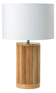 Estila Dizajnová okrúhla stolná lampa Willow s bielym bavlneným tienidlom a valcovou masívnou hnedou ozdobnou nohou 48 cm