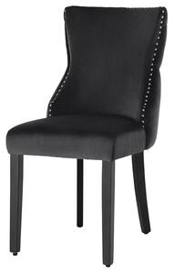 Estila Klasická jedálenská stolička Modern Barrock s čiernym zamatovým poťahom v štýle chesterfield a strieborným levím klopadlom 90 cm