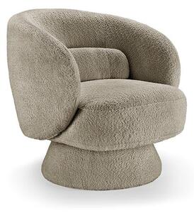 Estila Art deco otočné kreslo Elian potiahnuté taupe sivou bouclé látkou so zaobleným operadlom a kužeľovou základňou 76 cm