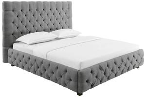 Estila Štýlová chesterfield prešívaná čalúnená manželská posteľ Kreon so sivým ľanovým poťahom 220 cm