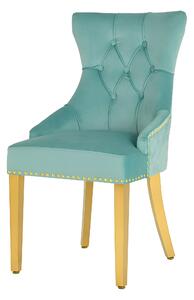Estila Baroková jedálenská stolička Modern/Gold Barrock s čalúnením zo svetlo modrého zamatu s diamantovým prešívaním a klopadlom 94 cm