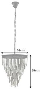 Estila Luxusný glamour okrúhly sivý závesný luster Cyrilla s kovovou konštrukciou a sklenenými ozdobami 58 cm