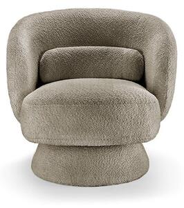 Estila Art deco otočné kreslo Elian potiahnuté taupe sivou bouclé látkou so zaobleným operadlom a kužeľovou základňou 76 cm
