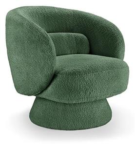 Estila Art deco otočné kreslo Elian s čalúnením bouclé v tmavozelenej farbe a kruhovou otočnou základňou o 360 stupňov 76 cm