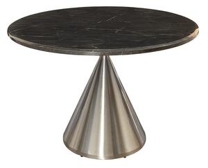 Estila Luxusný mramorový art deco okrúhly jedálenský stôl Elina so striebornou kovovou kužeľovou nohou a čiernou doskou 130 cm