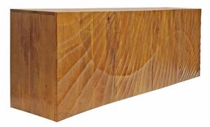 Estila Art deco masívny nástenný príborník Cumbria z mangového dreva s reliéfnym vyrezávaním v tvare lúčov a štyrmi dvierkami 177 cm