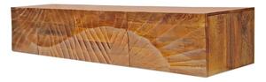 Estila Art deco masívny nástenný TV stolík Cumbria z mangového hnedého dreva s reliéfom lúčov a štyrmi dvierkami 200 cm