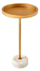 Estila Art deco okrúhly príručný stolík Stone so zlatou kovovou doskou s vyvýšeným okrajom a bielou mramorovou podstavou 56 cm