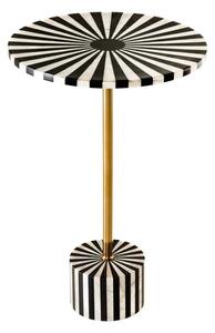 Estila Art deco okrúhly príručný stolík Hypnotique s čiernobielym vykladaním s intarziou a zlatou kovovou tyčou 55 cm