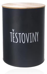 ORION Dóza na potraviny, plechová, čierna, s bambusovým vekom, 2,3l, CESTOVINY