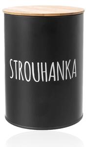 ORION Dóza na potraviny, plechová, čierna, s bambusovým vekom, 1,3l, STROUHANKA