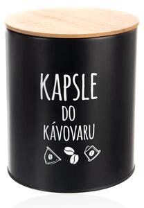 ORION Dóza na potraviny, plechová, čierna, s bambusovým vekom, KAPSLE DO KÁVOVARU