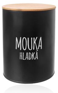ORION Dóza na potraviny, plechová, čierna, s bambusovým vekom, 2,3 l, MOUKA HLADKÁ