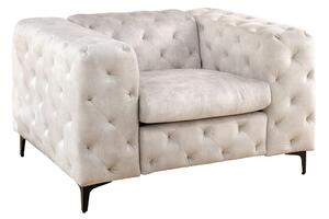 Estila Moderné dizajnové kreslo Limonny s chesterfield prešívaním a zamatovým poťahom v šampanskej béžovej farbe 120 cm