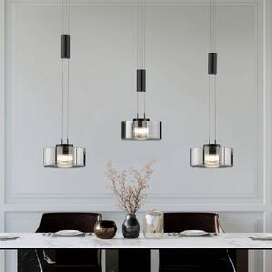 FISCHER & HONSEL LED závesné svietidlo Lavin, dĺžka 100 cm, pieskovo-čierna/dymovo-sivá, Čierna, Obývacia izba / jedáleň, kov, Moderný, Závesné svietidlo