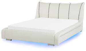 Posteľ biela kožená čalúnenie 140 x 200 cm LED osvetlenie s roštom prešívané čelo moderný štýl spálňa