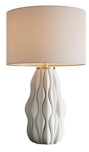 Estila Dizajnová moderná stolná lampa Davey s keramickou podstavou so zvlneným vzorom a textilným tienidlom v bielej farbe 65 cm