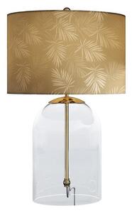 Estila Dizajnová glamour nočná lampa Gambier so zlatým tienidlom so vzorom palmových listov a priehľadnou sklenenou nohou 47 cm