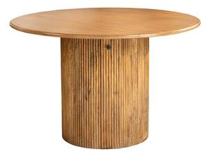 Estila Art deco okrúhly jedálenský stôl Celestia z mangového dreva v hnedej farbe s drážkovanou nohou a úložným priestorom 120 cm