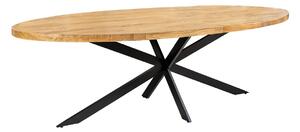 Estila Industriálny oválny hnedý jedálenský stôl Comedor z masívneho mangového dreva s čiernymi prekríženými kovovými nohami 240 cm