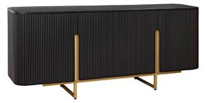Estila Art deco obdĺžniková komoda Gatsby z čierneho mangového dreva s lamelami s dvomi dvierkami so zlatými úchytkami 160 cm