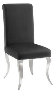 Estila Dizajnová moderná jedálenská stolička Modern Barock s kabriolovými nohami v striebornej farbe s čiernym zamatovým poťahom 105 cm