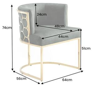 Estila Art deco jedálenská stolička Leara so zeleným zamatovým poťahom a zlatou konštrukciou s dizajnom šesťuholníkov 64 cm