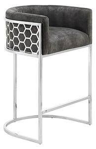 Estila Art deco barová stolička Arienda so sivým zamatovým poťahom a chrómovou kovovou konštrukciou 88 cm