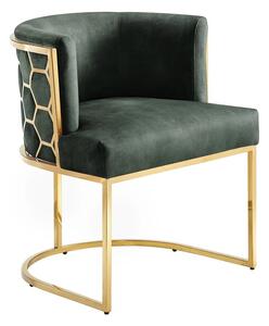 Estila Art deco jedálenská stolička Leara so zeleným zamatovým poťahom a zlatou konštrukciou s dizajnom šesťuholníkov 64 cm
