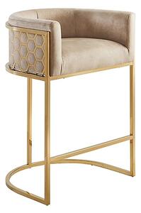 Estila Art deco barová stolička Ariande so zamatovým béžovým poťahom a zlatou kovovou konštrukciou 88 cm
