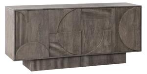 Estila Moderný art deco príborník Sonia so štyrmi dvierkami s geometrickým zdobením z masívneho mangového dreva v sivej farbe 170 cm