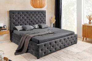Estila Moderná čalúnená manželská posteľ Kreon s úložným priestorom a sivým zamatovým poťahom s chesterfield prešívaním 180 cm